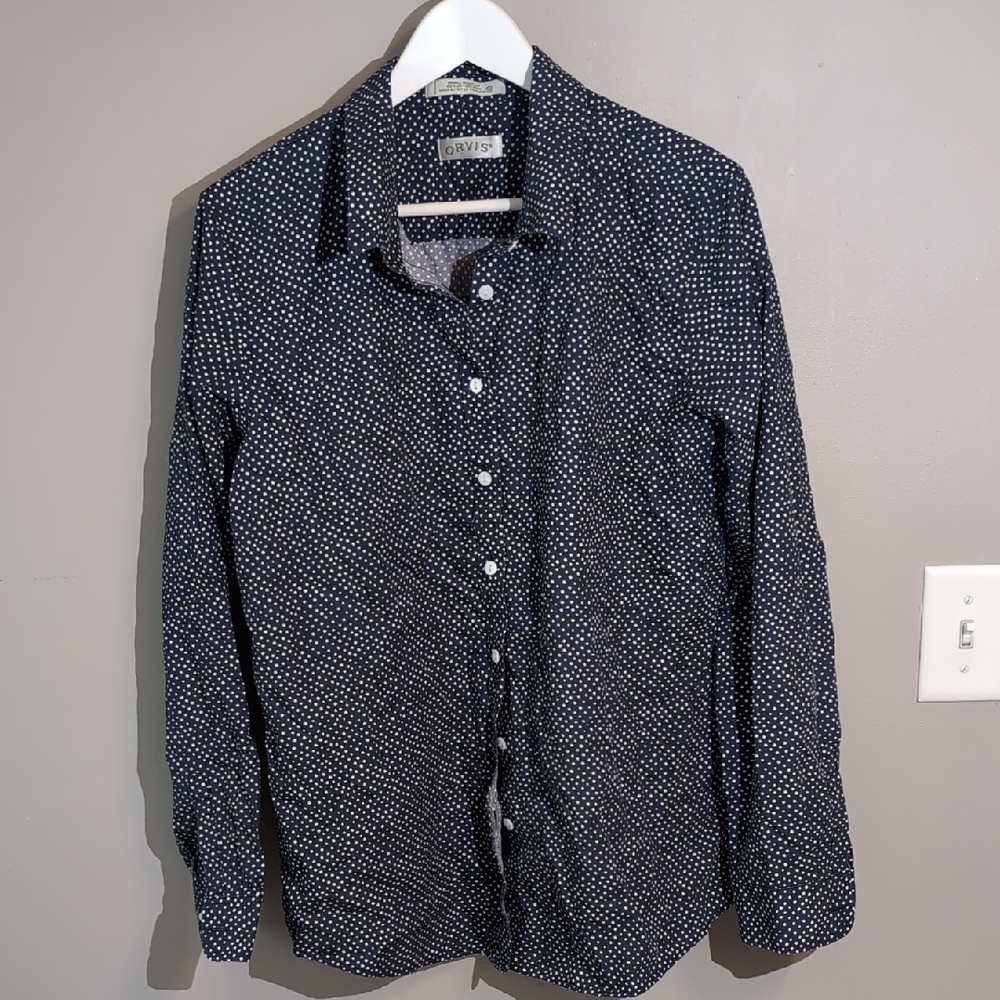 Orvis Navy and White Dot Pattern Shirt